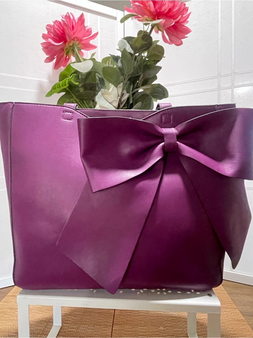 Karl Lagerfeld Tote Paris - Women's Canelle Purple Bow Shoulder Bag Purse - New